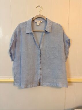 C&C California Sky Blue Linen Casual Button-Down Shirt